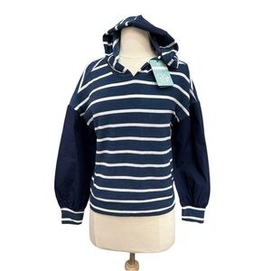 Chaser Navy Stripe Hoodie Mixed Media Long Sleeve Top Size XS NWT